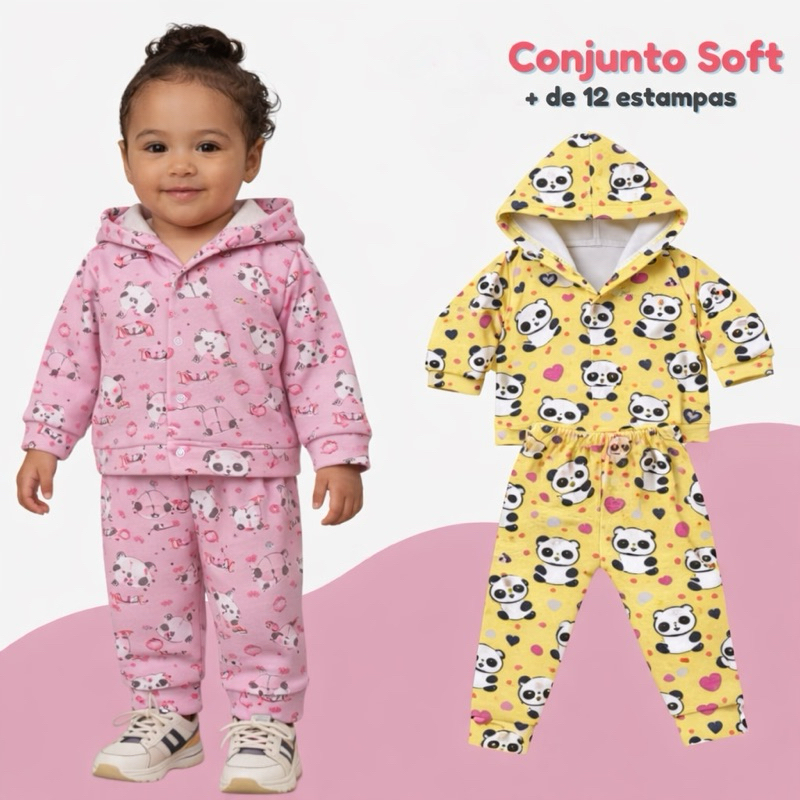 kit 4 peças de roupa infantil RN ao 6 anos soft quentinho estampado (2 Conjunto) conjunto inverno