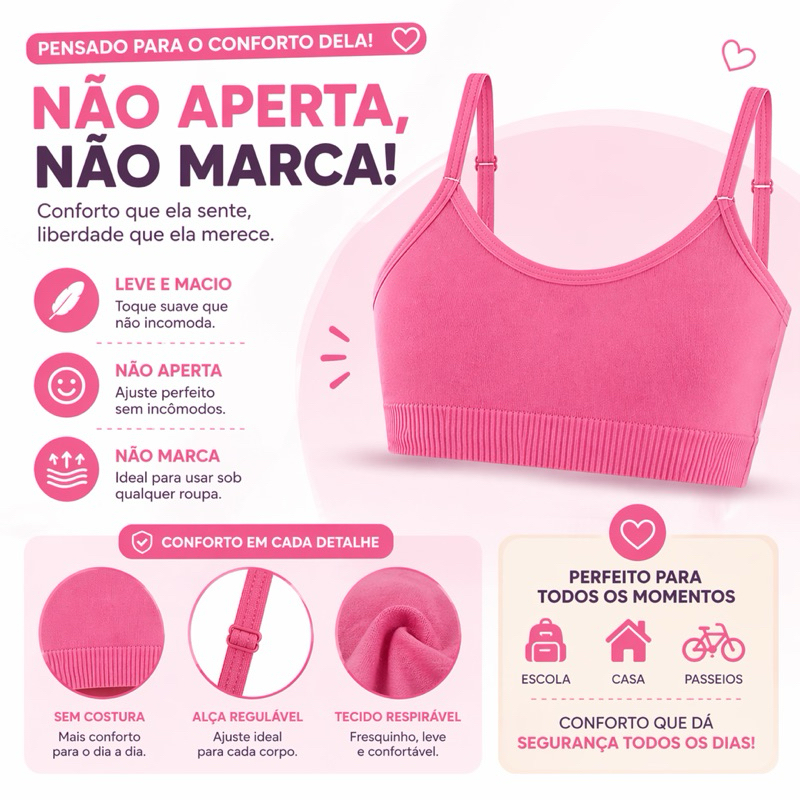 Top sutia infantil juvenil menina intima com bojo ou sem bojo confortavel nao marca nao incomoda sutien envio imediato