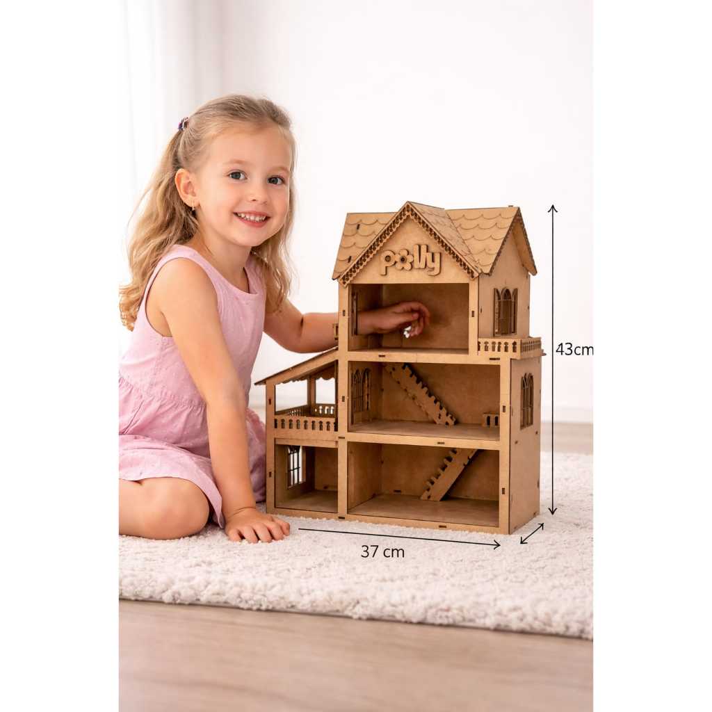 Casinha Casa Boneca MDF Cru Premium 43x37 Grande Diversão Educativa