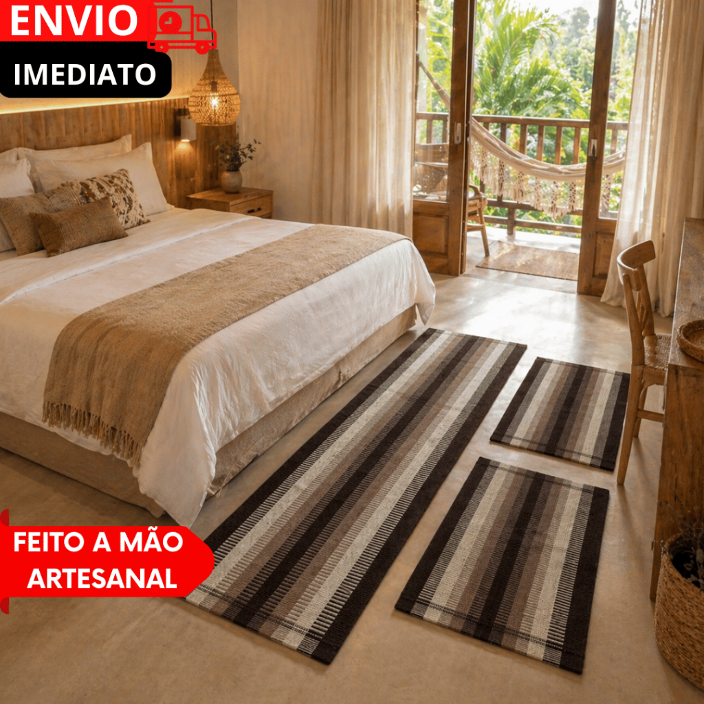 Kit 1/2/3 Tapetes Capachos Algodão De Porta 40x60 antiderrapante Mandacaru Listras Jogo 3pçs Moderno