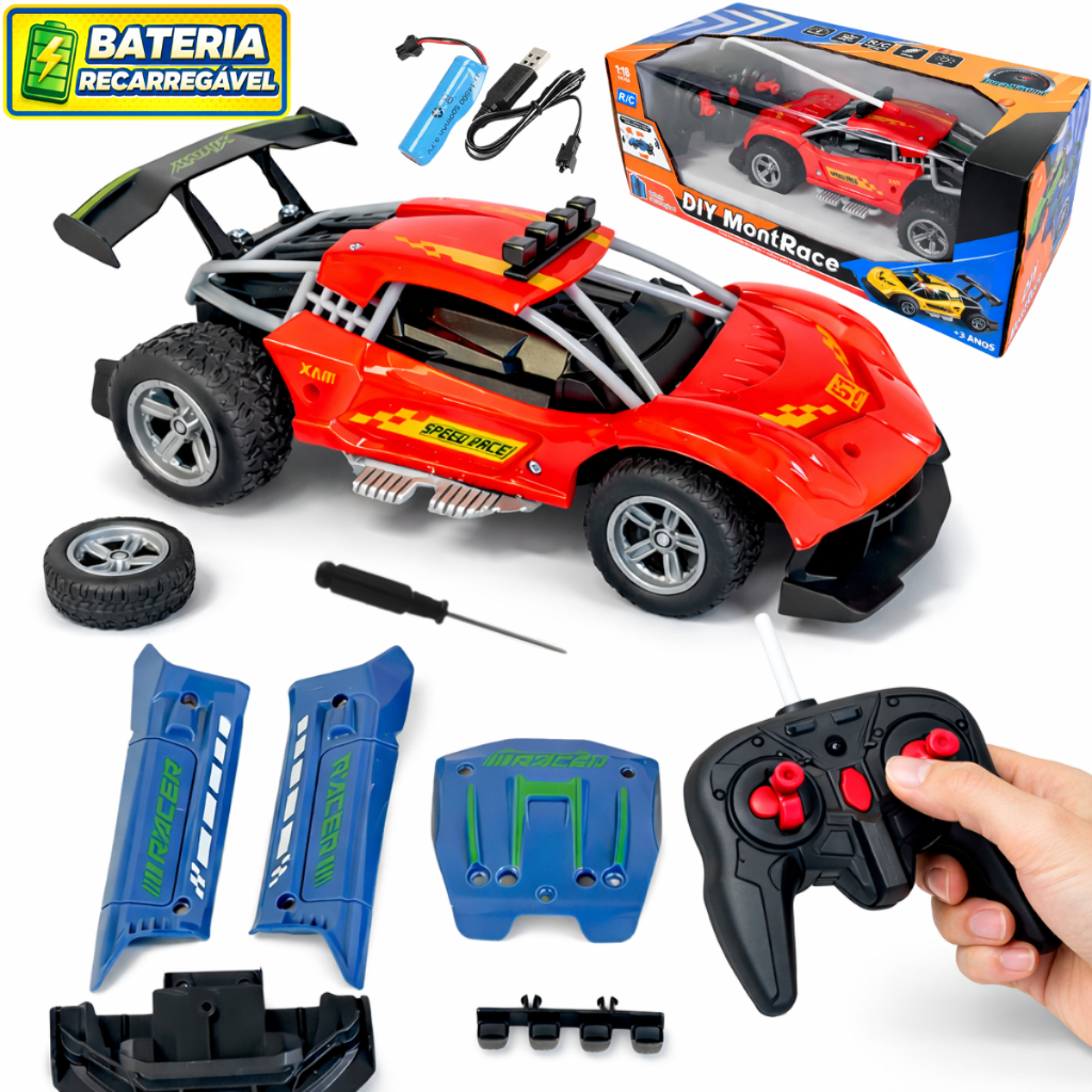 Carrinho Controle Remoto Infantil Carro RC 2 Em 1 Troca Carroceria Recarregável