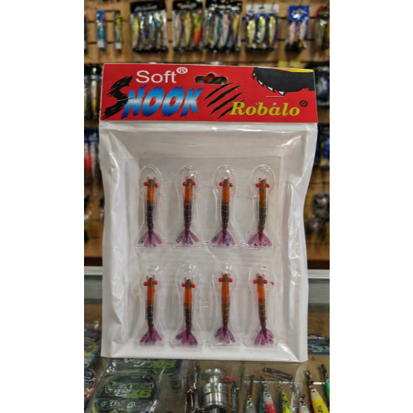 Kit 8 Iscas Camarão Snook Robalo 5 cm Plastisol Purple Roxo Ovado Pesca Robalo Peixes