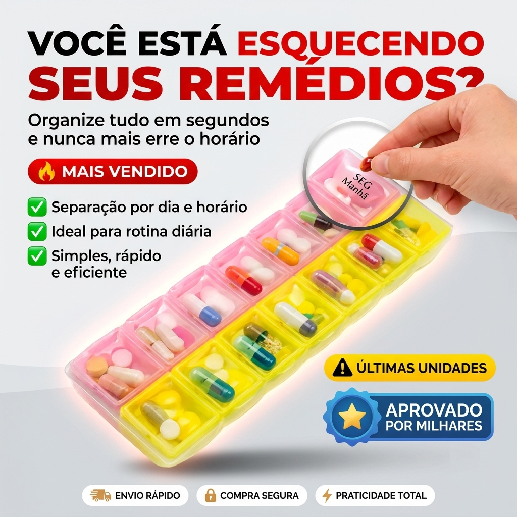 Porta Comprimido 14 Dias Organizadora De Remédios Caixinha Top Útil Manhã E Noite
