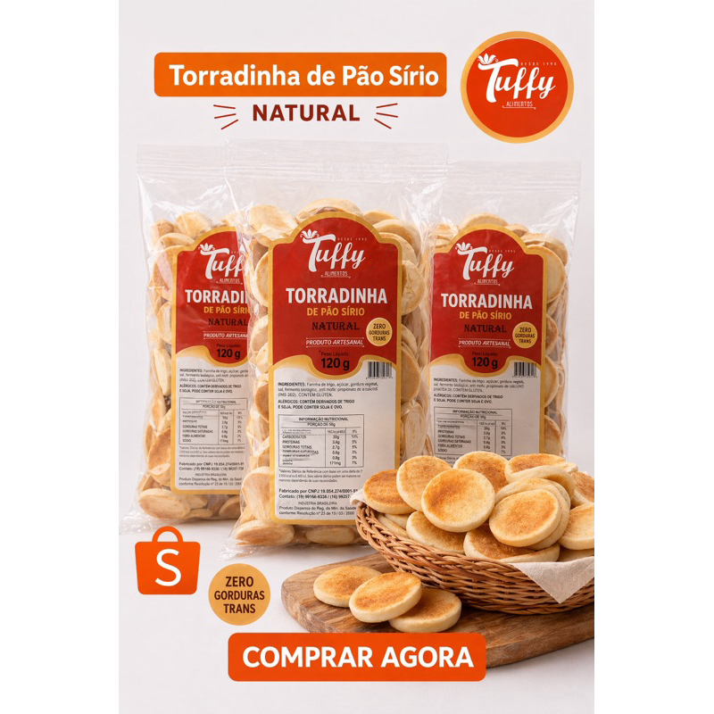 Torrada de pão sírio - pão pita - canapé / Kit com 2 pacotes 240g