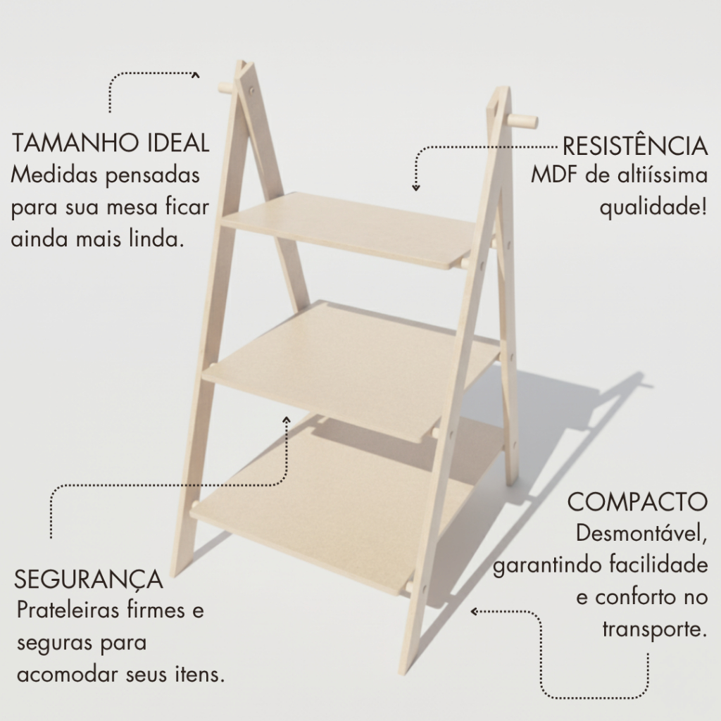Suporte Doces Escadinha MDF 3 Degraus para Mesa de Festa e Casamento — imagem 2 de 2