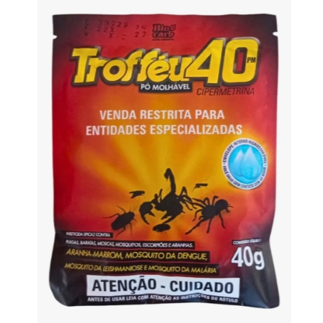 Inseticida Trofféu 40PM em pó Saco de 40g Aranha Marrom / Escorpião