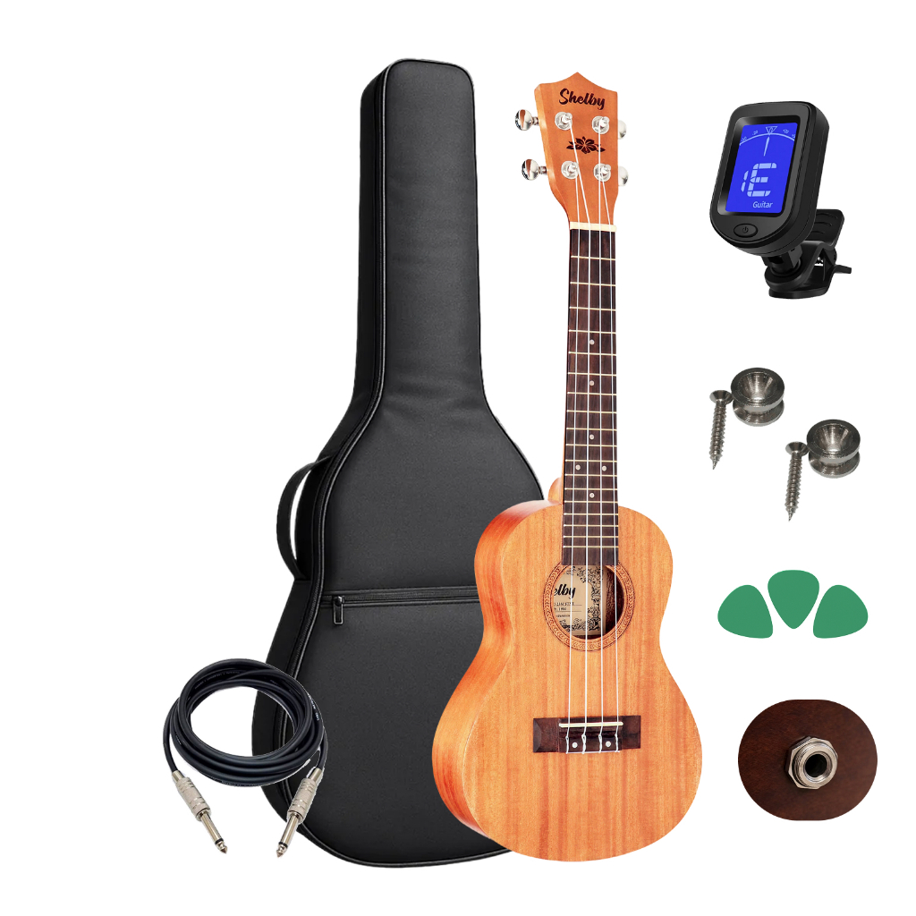 Kit Ukulele Concert Shelby Eletrico Su23m + Capa Afinador