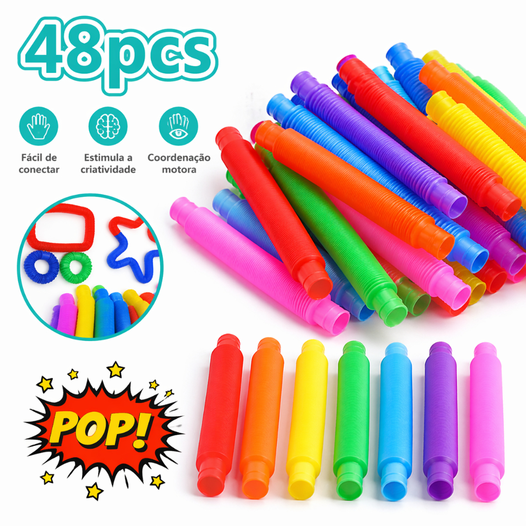 Kit 24/48 Pcs Pop Tube Fidget Toy Sensorial Tubo Colorido Estica