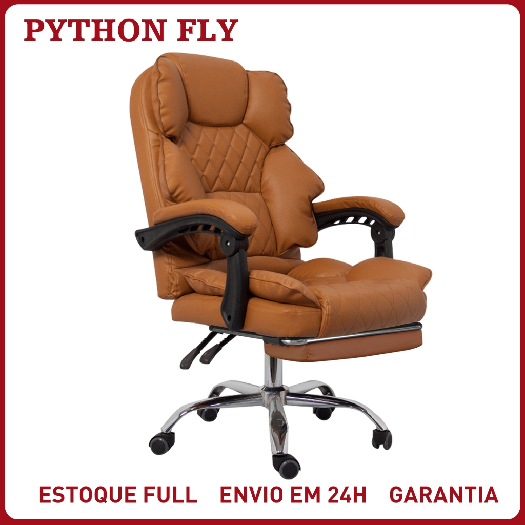 Cadeira de Escritório Ergonômica Presidente, Giratória com Apoio de Pés, Ajuste de Encosto Reclinável e Altura