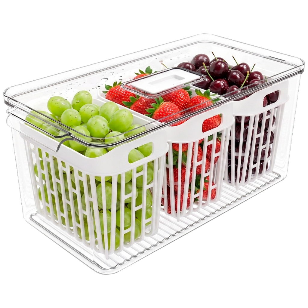 Organizador Grande com 3 Cestos 6L, Cor Cristal, linha Dry Coza em Oferta na Shopee