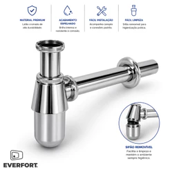 Sifão Lavatório Banheiro 100% Metal Inoxidável Inox Cromado 1/4- ENVIO IMEDIATO