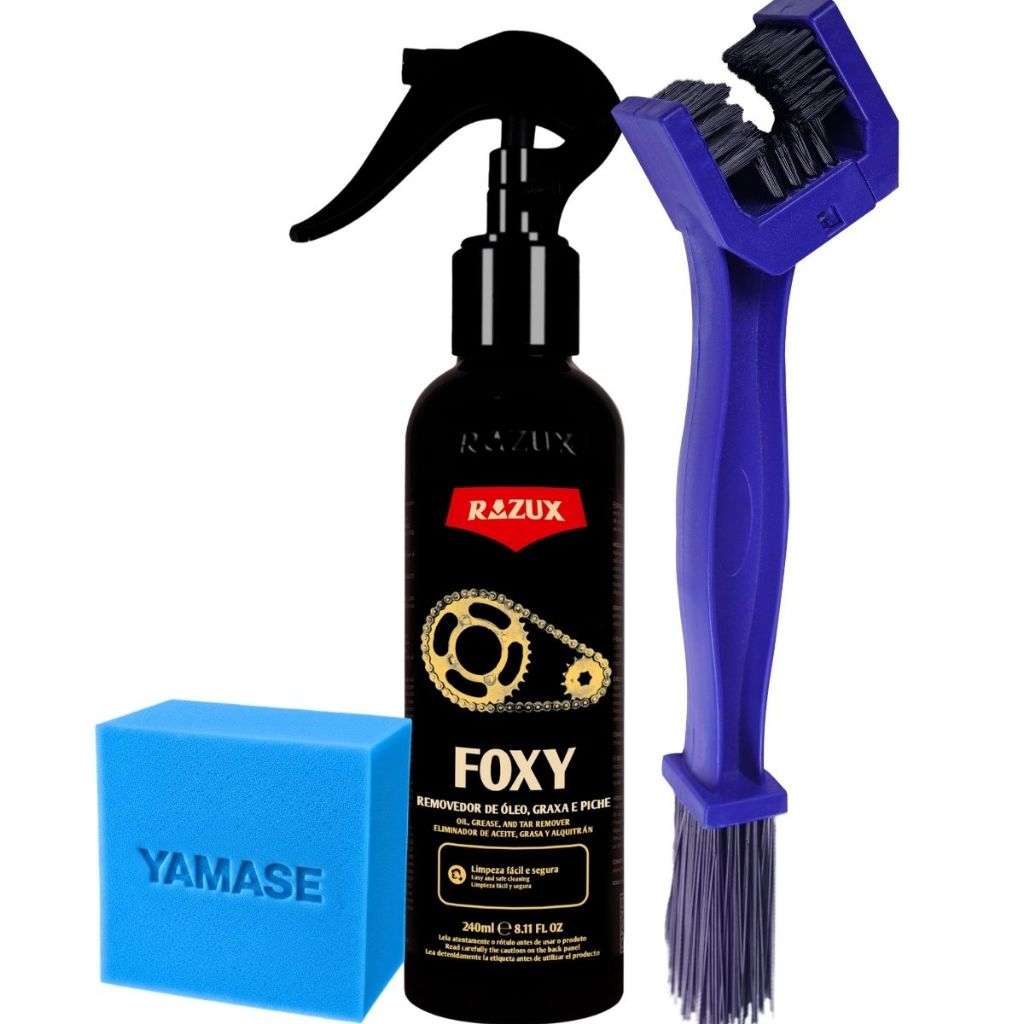 Foxy Remove Óleo Graxa Limpa Corrente Razux 240ml + Escova Corrente Js