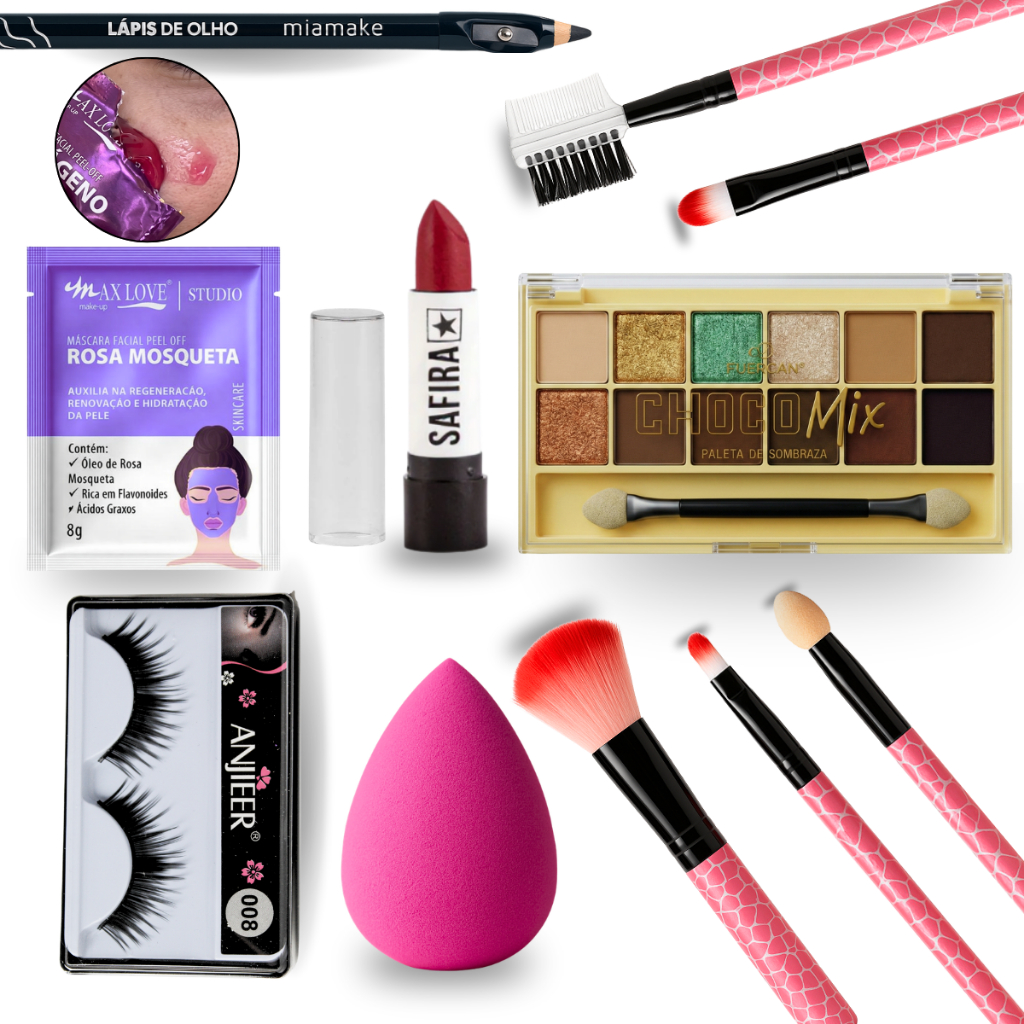 Kit Maquiagem Conjuntos Pincéis Itens Paleta Base Esponjas Combo Batom Peças Barata Make Kits Diário