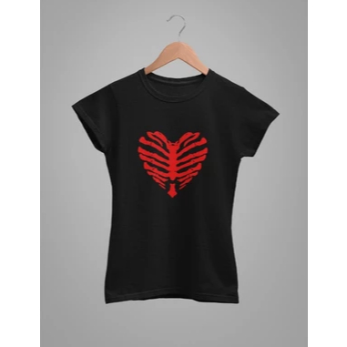 Baby Tee Y2K Feminina- Estampa Coração De Ossos e Coração, Conforto Elástico e Versátil para Primavera/Verão/Outono