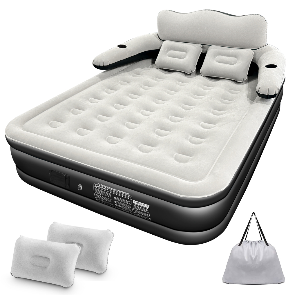 Colchão Inflável Queen Casal KAI’OOSI 203x152x40cm com Encosto e Bomba Elétrica Recarregável