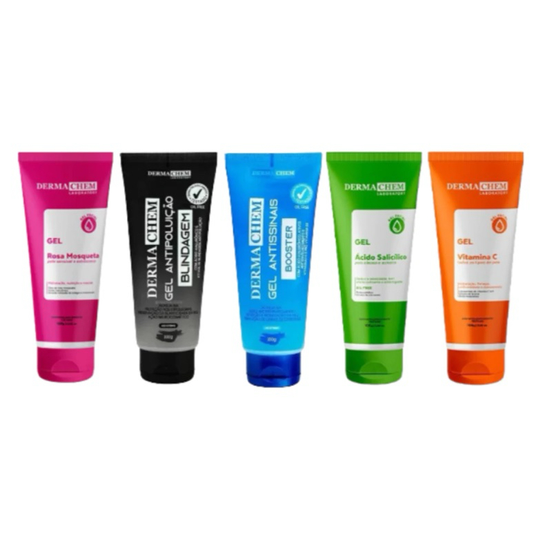Gel Facial Dermachem Vitamina C, Ácido Salicílico, Rosa Mosqueta, Esfoliante com pedras vulcânicas 100g.