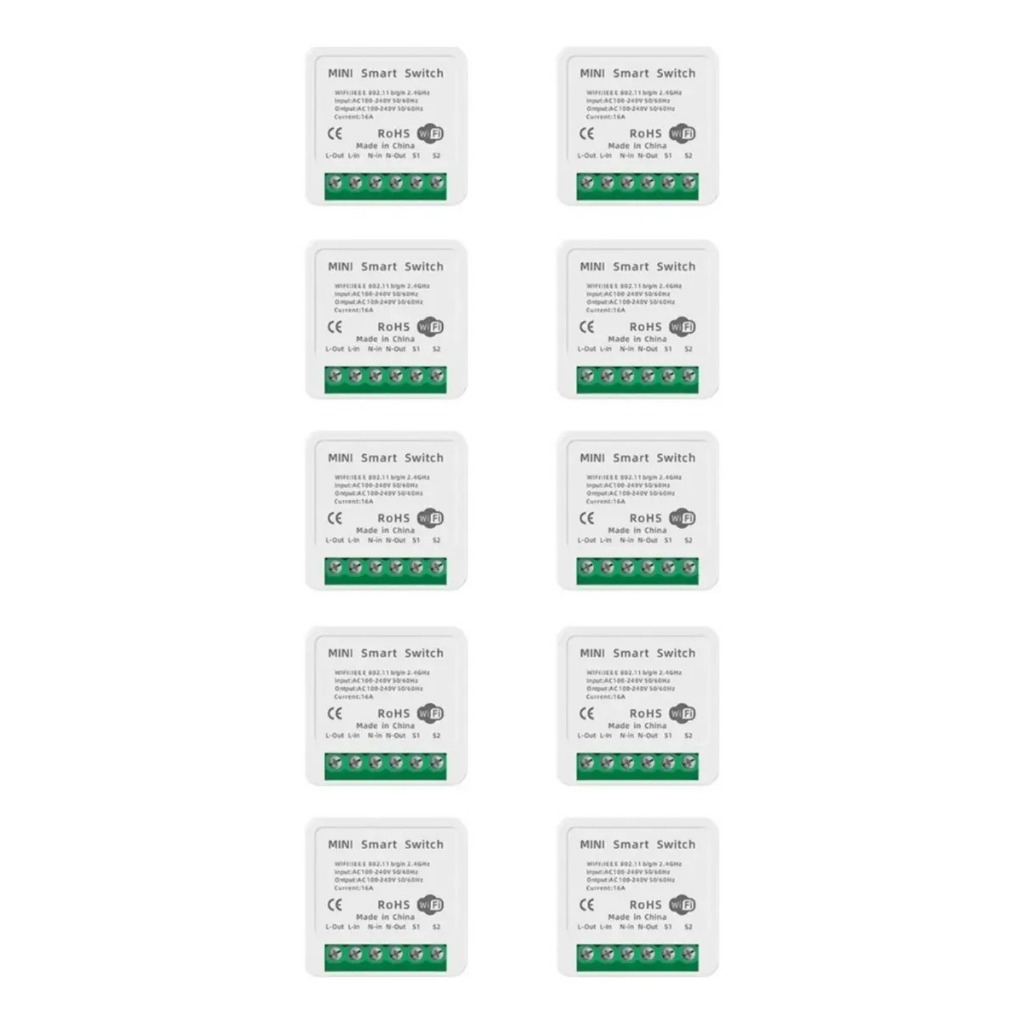 Kit 10 Mini Interruptor de Luz Inteligente 16a Wifi Automação Alexa Para Piscina