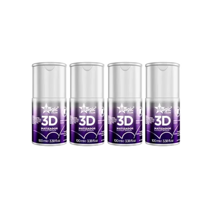 Magic Color 3D Kit 4 Matizadores Platinum Branco 100ml Efeito Platinado - Máscara Desamareladora