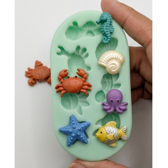 Molde de Silicone CRUSTACEOS, FUNDO DO MAR Pasta Americana Confeitaria Biscuit  Cód 126