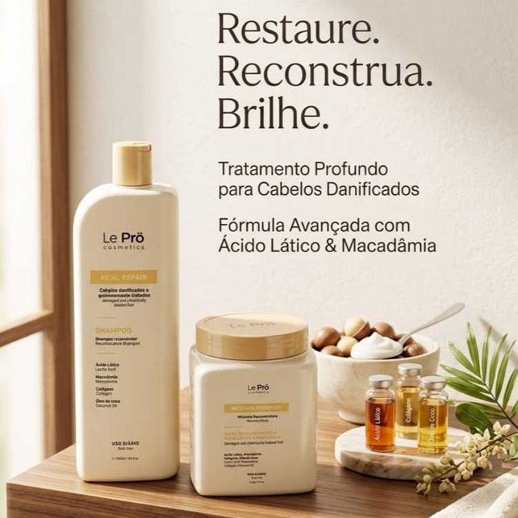 Kit Total Repair 1L + 1kg - Le Prö Cosmetics  Restaurar a Força, Elasticidade, Maciez e Brilho