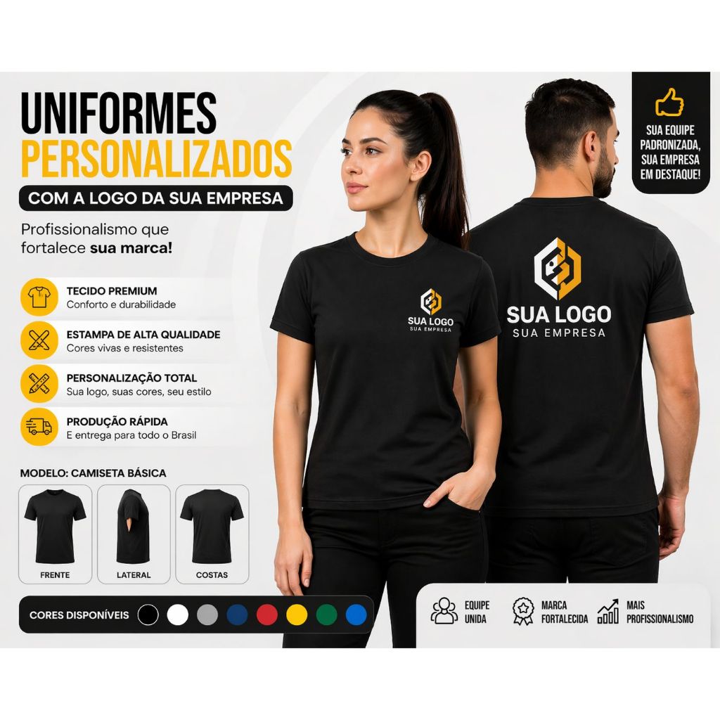 Camiseta Uniforme Personalizada com Logo da Empresa | Básica Profissional Estampada | Alta Qualidade