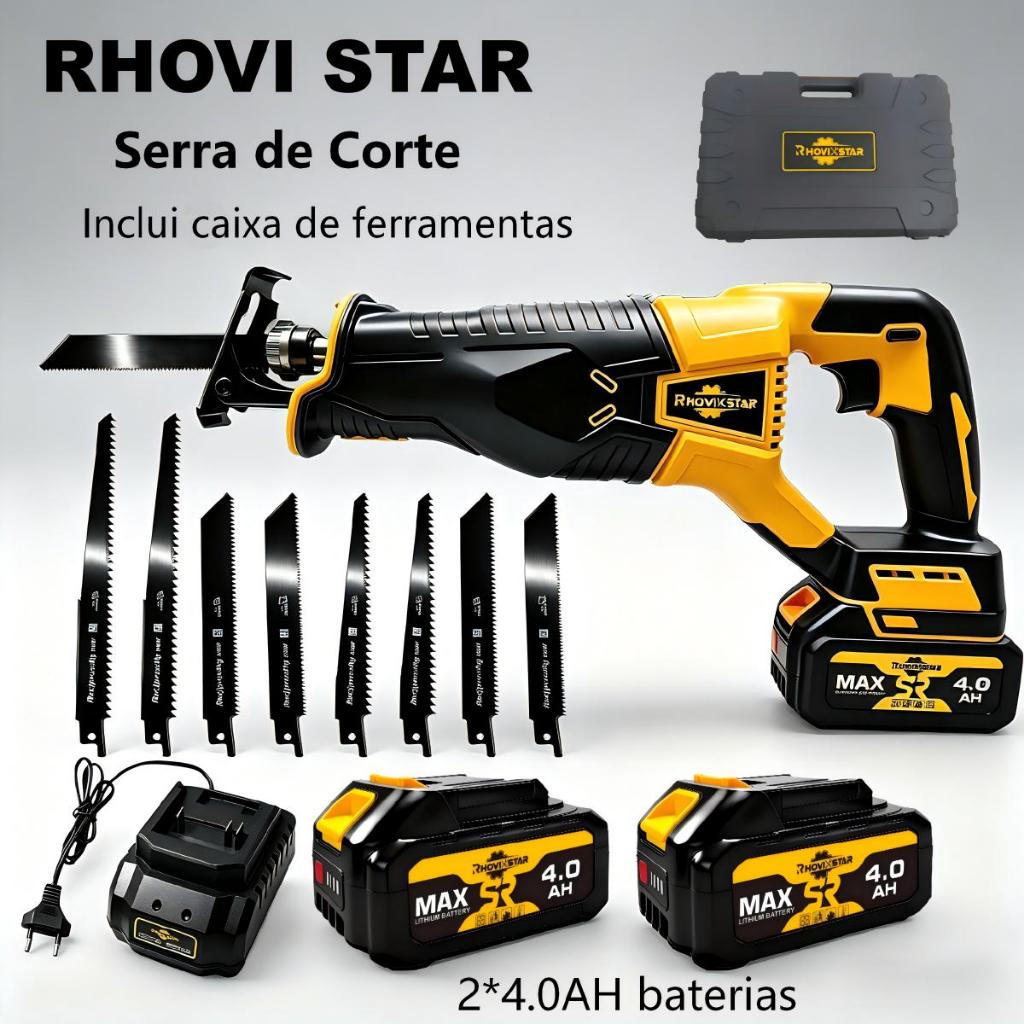 Serra Sabre Recarregável 21V | Serra Alternativa,2*4.0AH Bateria,Profissional para Madeira Metal e Tubos，Inclui Caixa