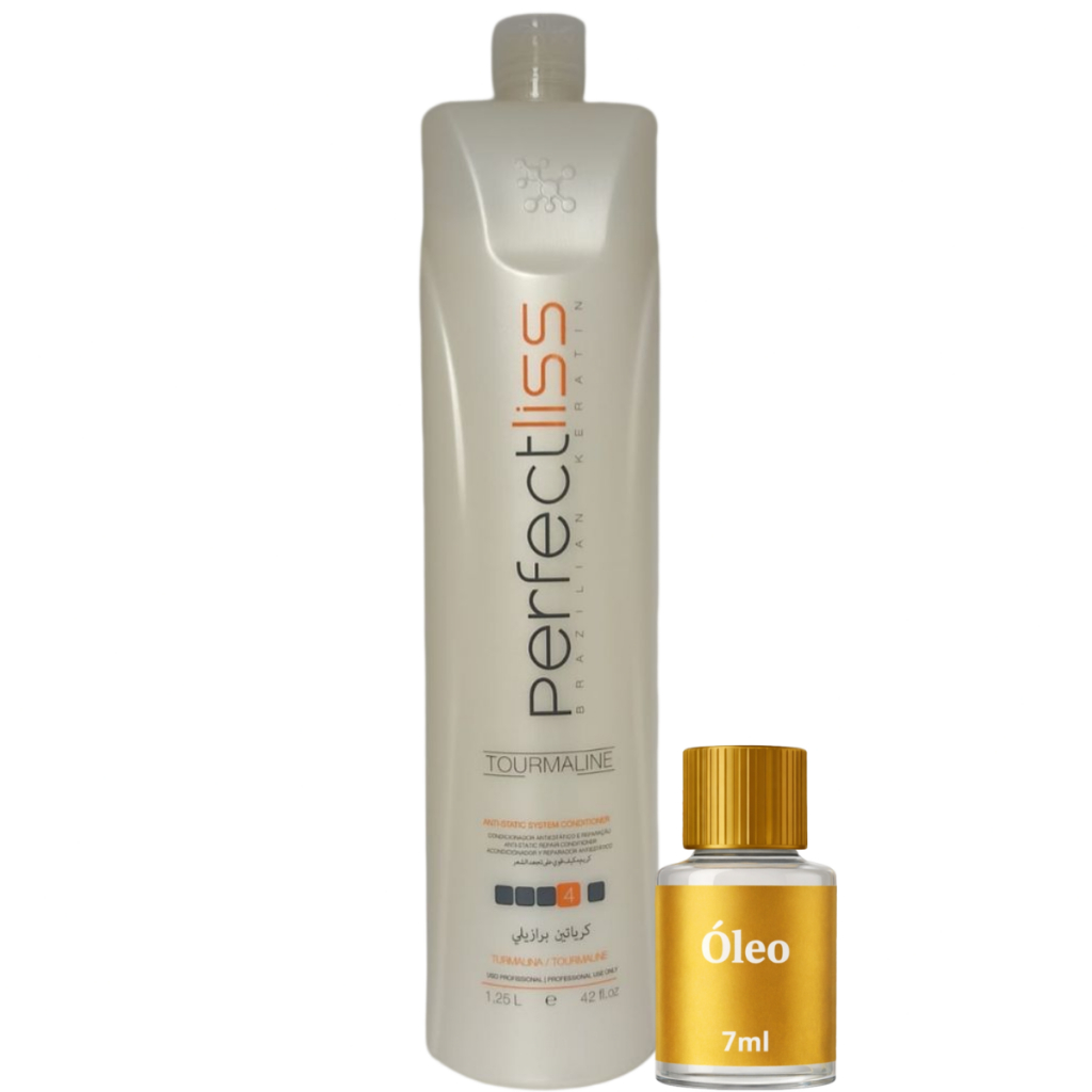 Kit Escova Progressiva Tradicional Perfect Liss Turmalina Visat Hair Antifrizz Profissional 1250ml ou 1 Litro + óleo 7ml