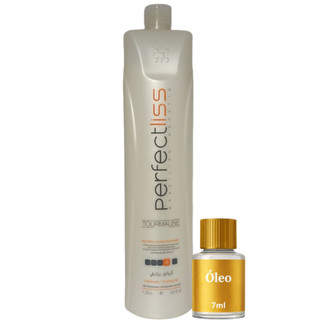 Kit Escova Progressiva Tradicional Perfect Liss Turmalina Visat Hair Antifrizz Profissional 1250ml ou 1 Litro + óleo 7ml