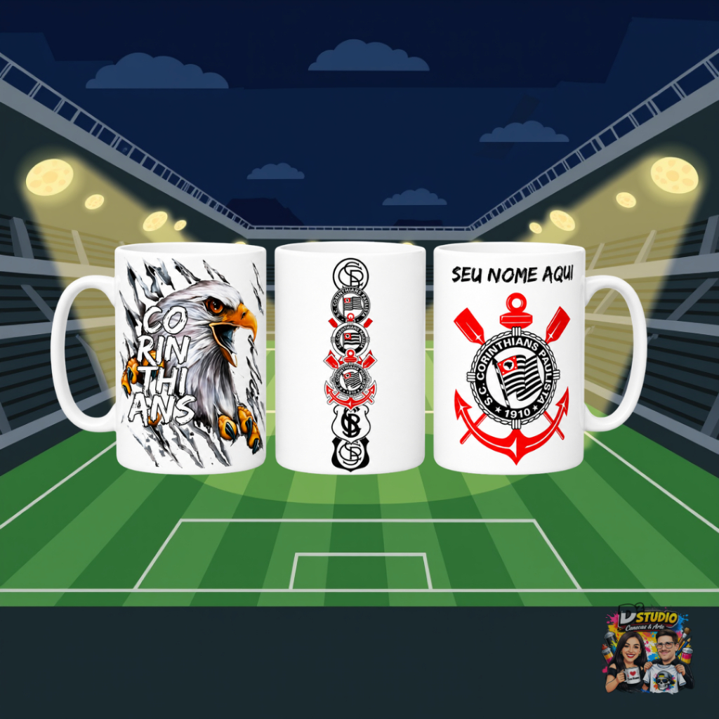Caneca Corinthians Cerâmica Personalizada 325ml Time Futebol Brasileiro Presente Marido Namorado Timão Gaviões da Fiel