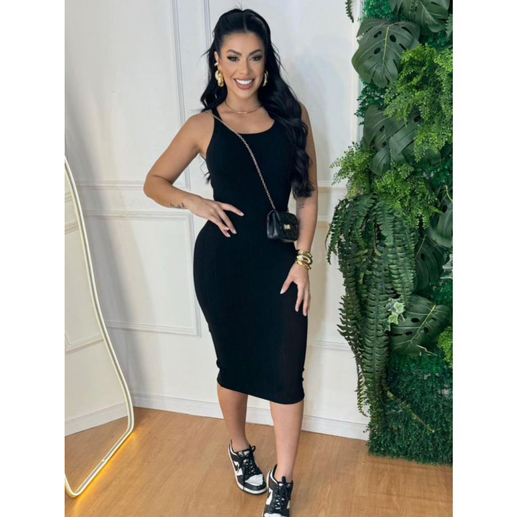 Vestido Midi Regata Feminino Ribana Canelada Confortável, Elegante e Versátil