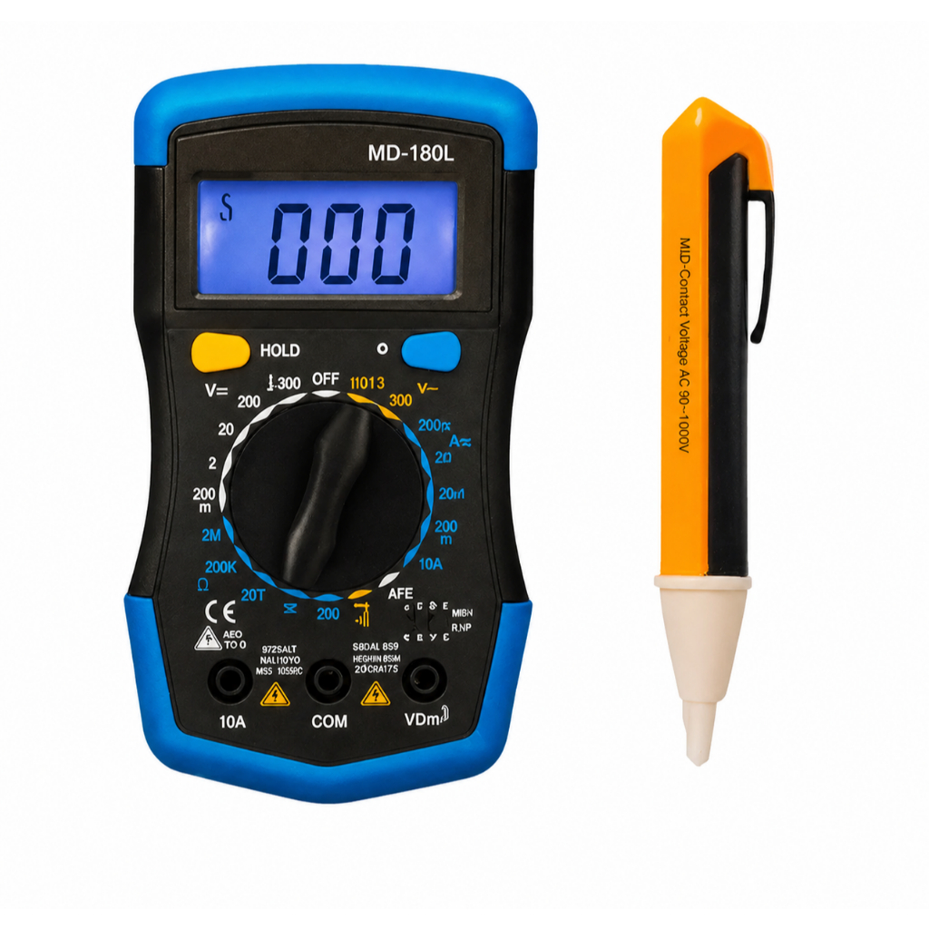 Kit Profissional 2x1 Multímetro Digital + Caneta Detectora de Tensão com Alarme Sonoro