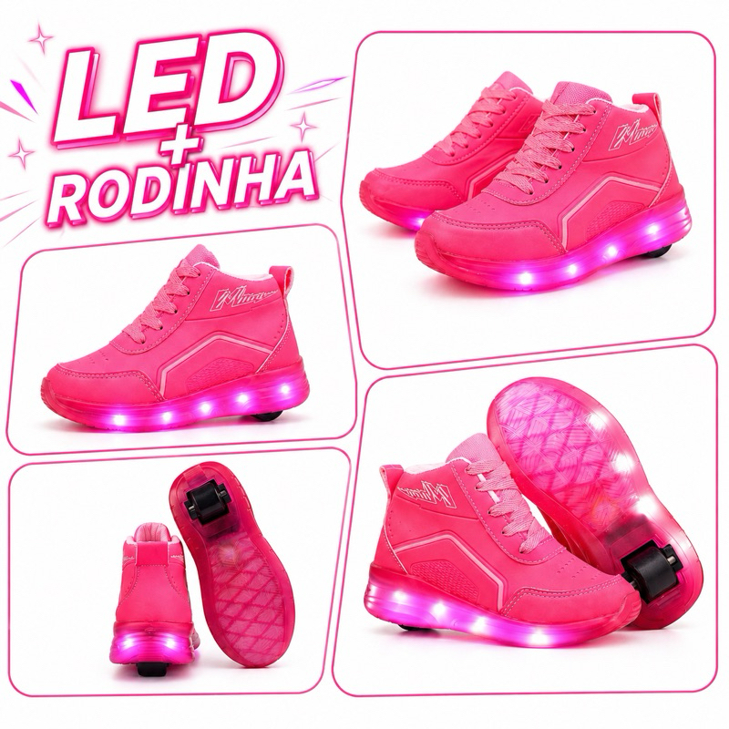 Tênis bota Infantil de Rodinha com Led menina e menino Confortável, Diversão Passeio e Casual