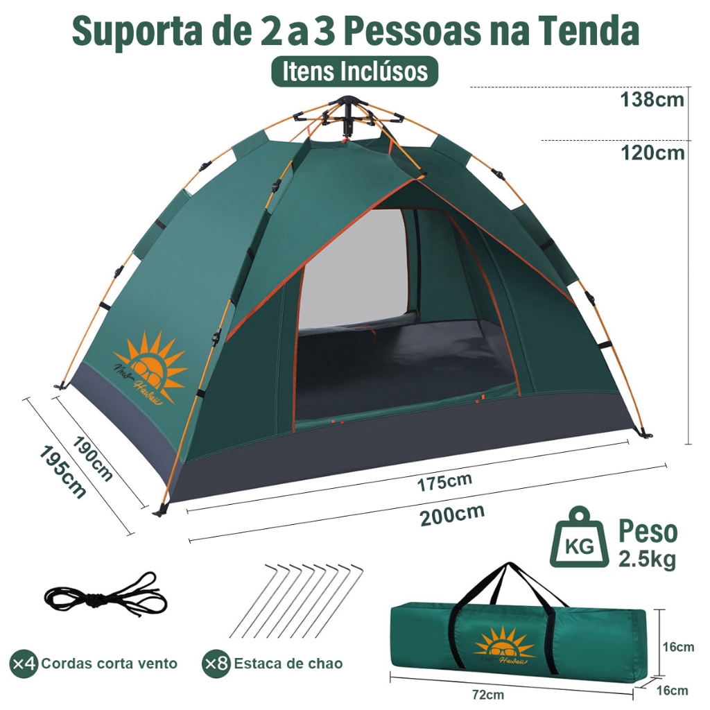 Imagem Barraca de Camping 3-4 Pessoas Prova d'água,Barraca Acampamento Automático 210*210*138cm NEW HAWAII