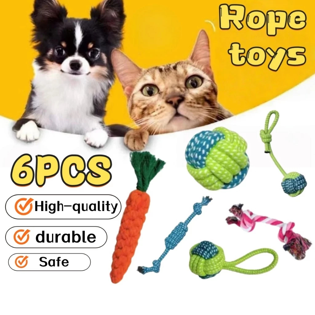 Kit 6 Peças Brinquedos para Cães - Mordedor Dental Higiene Oral, Interativo e Diversão para Pets