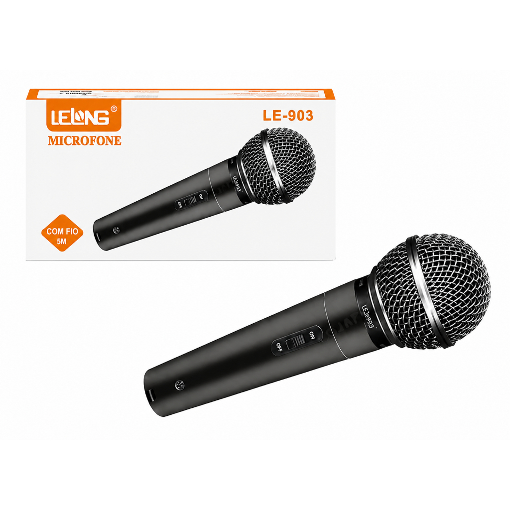 Microfone com Fio Profissional 5 Metros Dinâmico para Karaokê Som e Apresentações Entrada P10