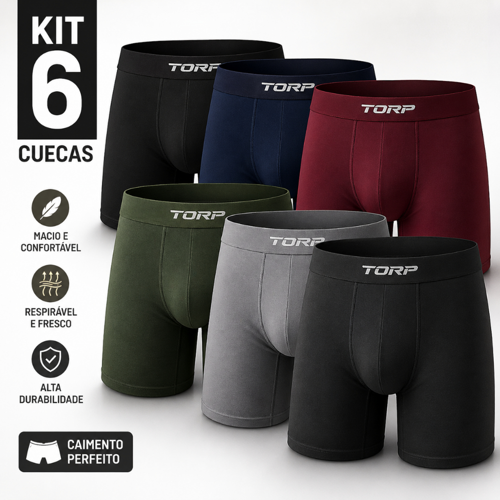 Kit 6 Cuecas Boxer Torp Original Box Sem Costura Premium Confortável Anti Assadura