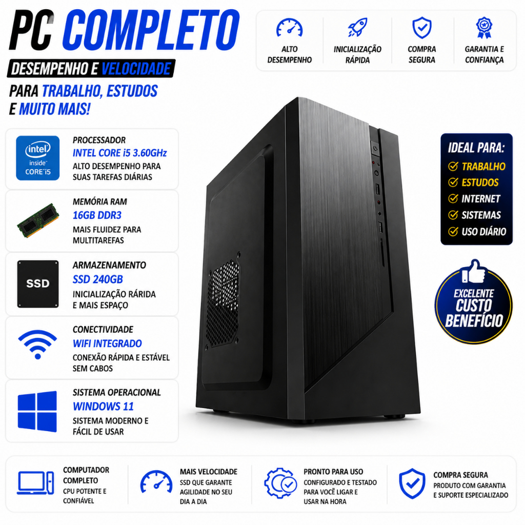 Pc Cpu Desktop I5 3.60ghz 16gb Ssd 240gb Wifi
