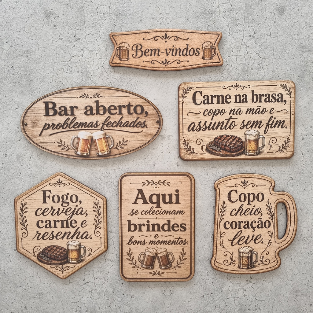 Kit 6 Placas Decorativas Mdf Churrasco Bar Cerveja Resenha