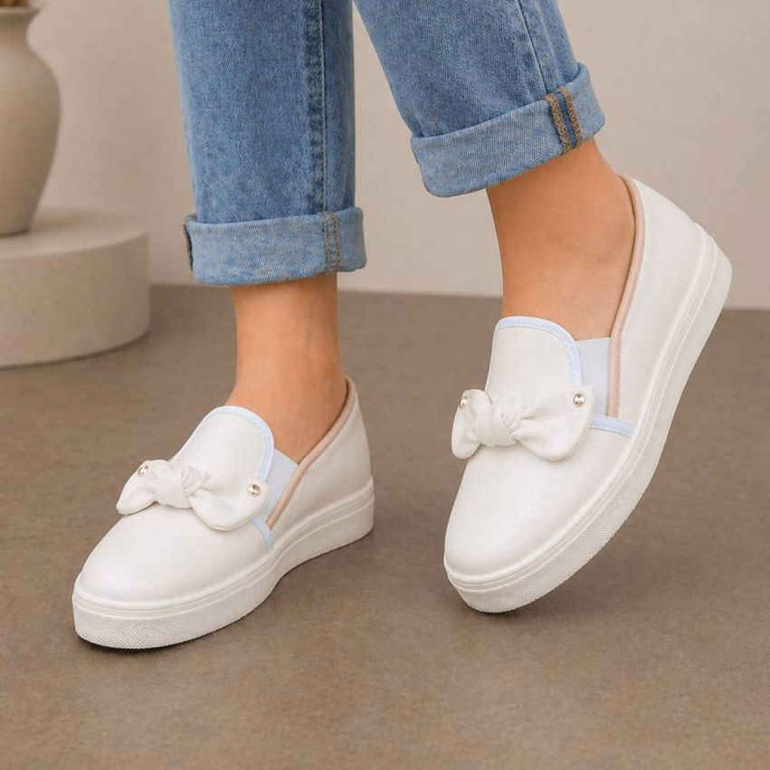 Tênis Slip On Feminino Laço Moderno Sapatenis Macio Calce Fácil Sapatilha Área da Saúde
