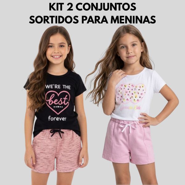 Kit Sortido de Conjuntos Infantis de Verão para Meninas Estampados Tamanho 4 ao 14