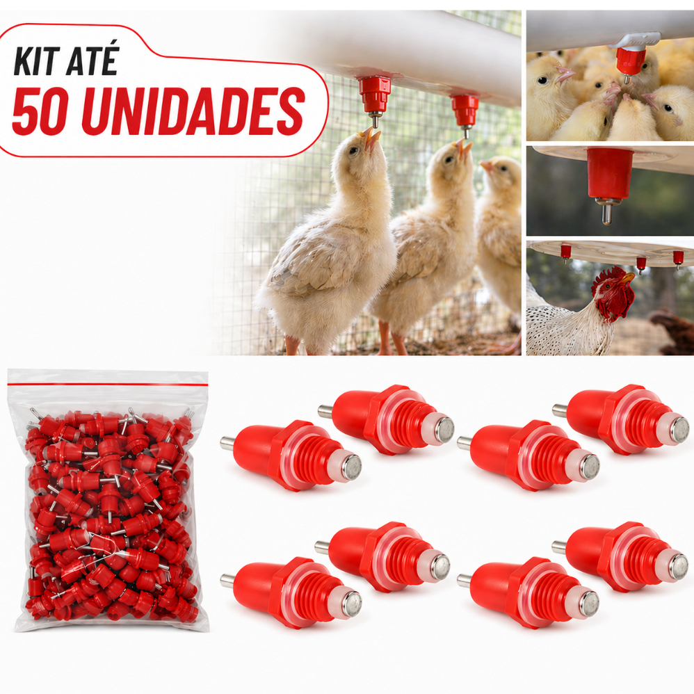 Kit até 50 Bebedouro Automático 360º Tipo Niple Para Aves Galinhas Pintinhos Codornas - Oferta
