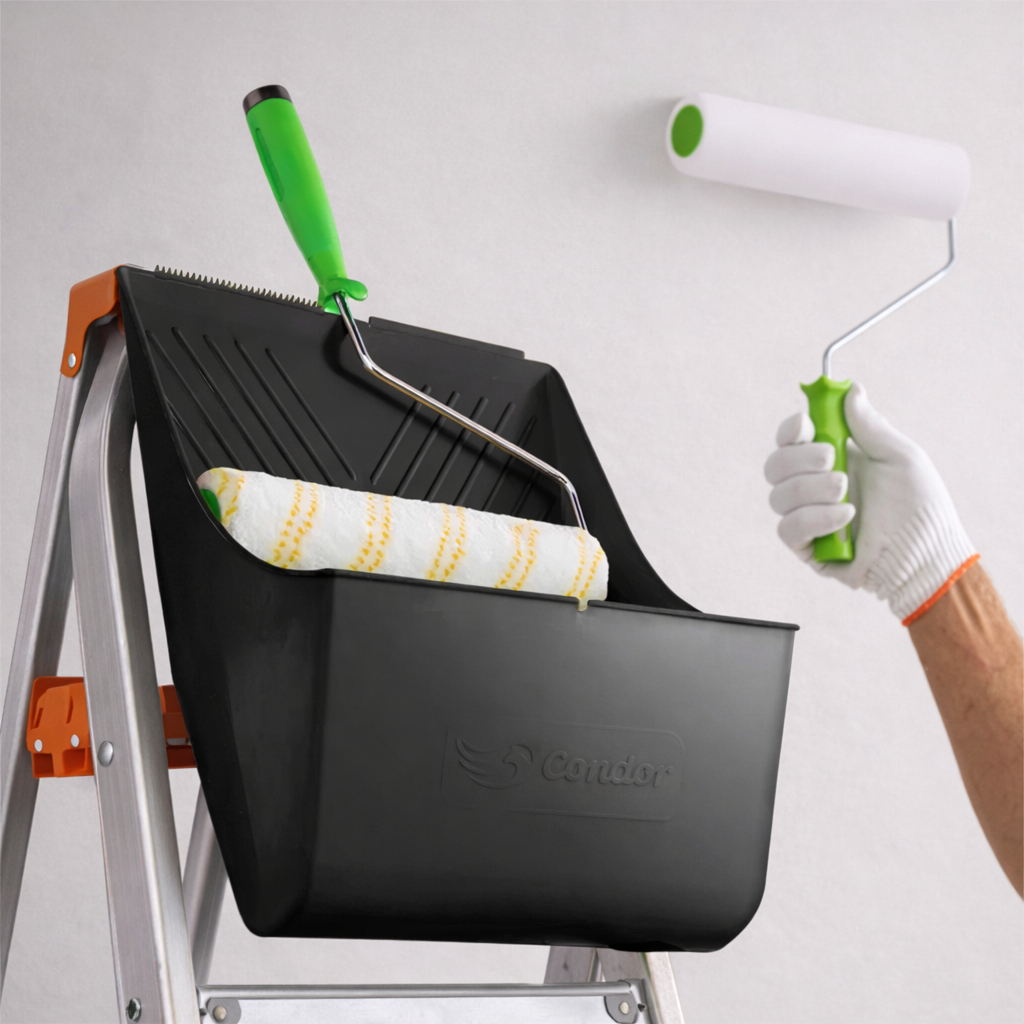 Bandeja Pintura Com Suporte Escada Caçamba Plástica Retira Excesso Pincel Até  3,6L Bandeja Condor