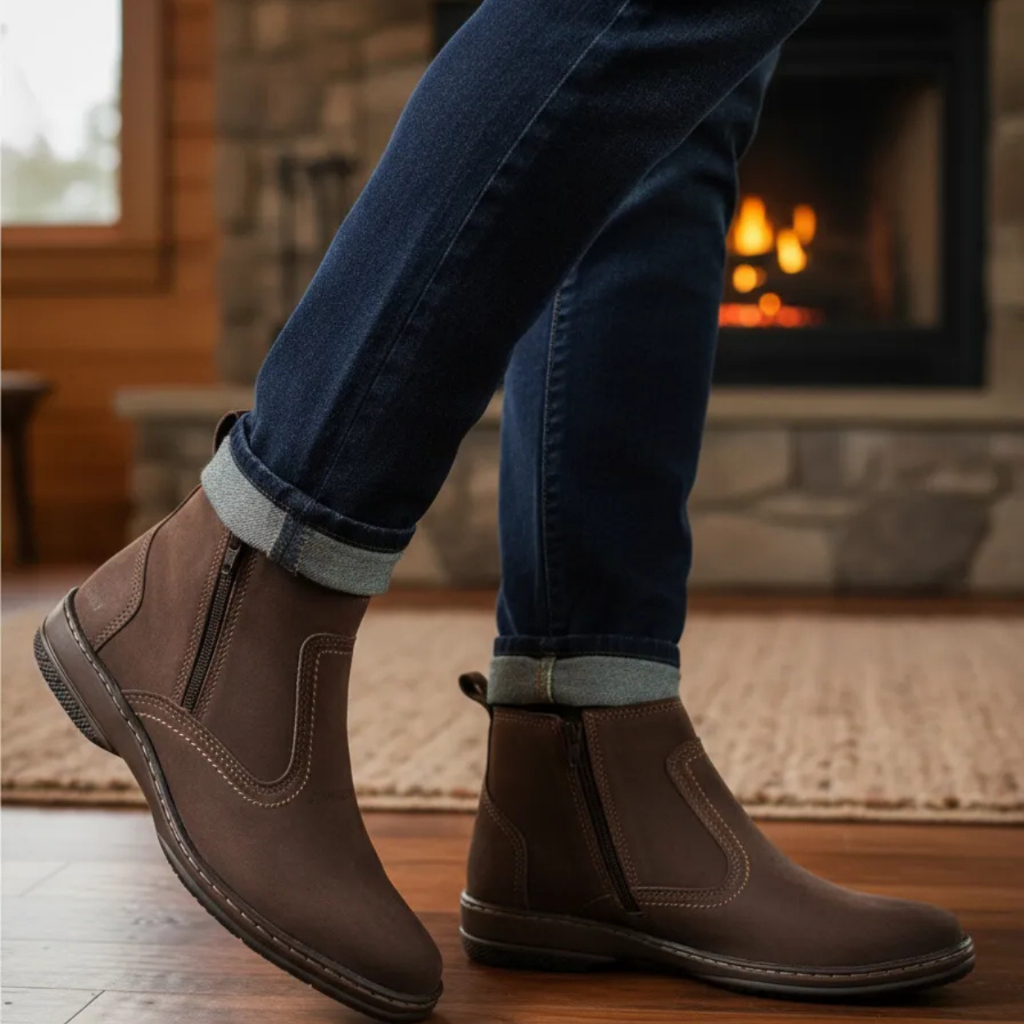Bota Masculina Couro Legitimo Botina Com Ziper Solado Costurado Botinha Leve Macia Confortavel 2220