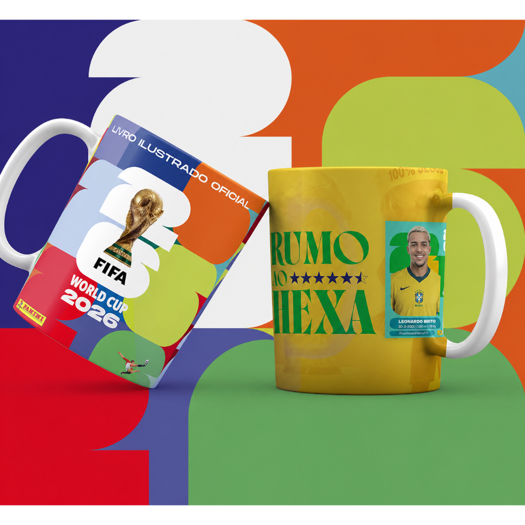 Caneca Albúm Copa 2026 Seleção Brasileira + Figurinha Personalizada