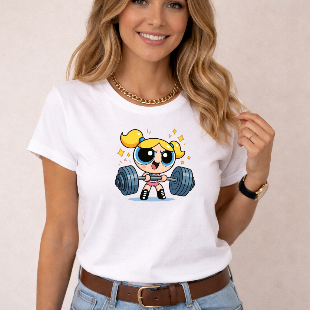Camiseta Feminina Estampada Lindinha Super Poderosas Academia 100% Algodão Premium Verão Manga Curta
