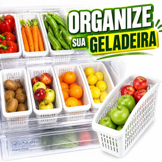Organizador Geladeira Gaveta Cesto Frutas Verduras Armário Cozinha Multiuso Grande  Porta…