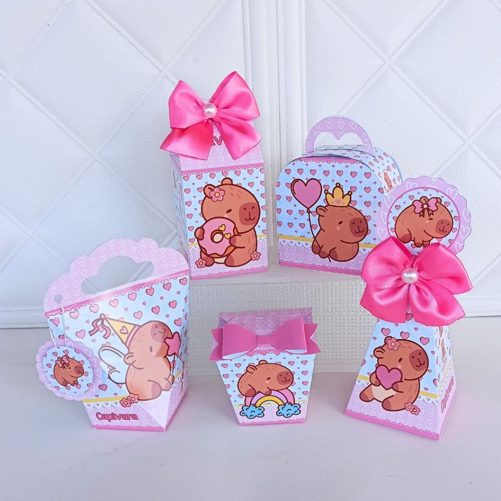 Kit Festa Personalizadas CAPIVARA ROSA Lembrancinhas Caixinhas Aniversário Infantil - PEGUE E MONTE
