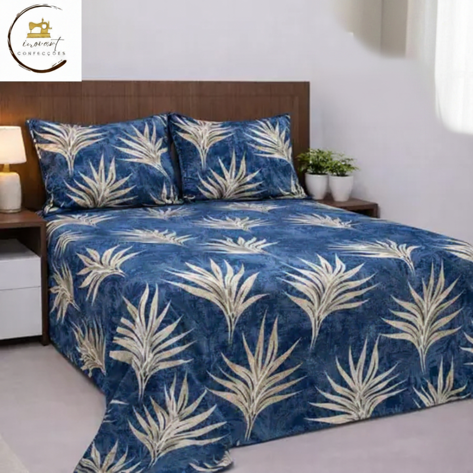 Kit Colcha Lençol Cama Estampada Queen Casal King 100% Poliéster Cobertor