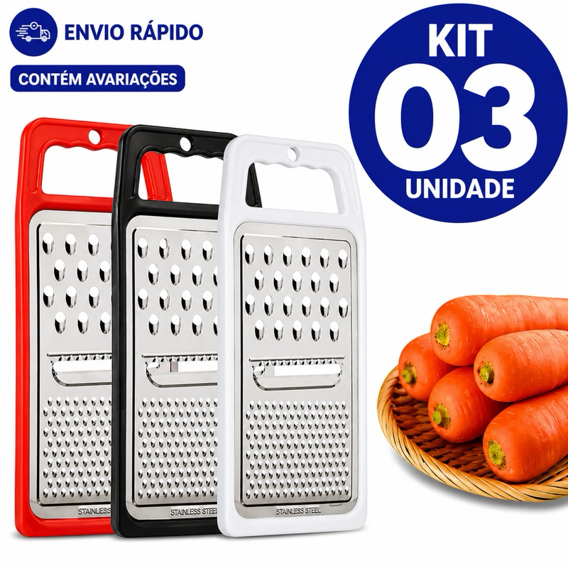 Kits Ralador Inox 1 Face Utensílio Multiuso para Queijo, Cenoura e Legumes Cozinha Domestica 1 ou 2 unidades