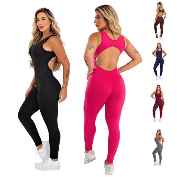 Macacão Carol Fitness Feminino Liso Academia Costas Aberta Longo Ginastica Treino Casual Crossfit Musculação KZ